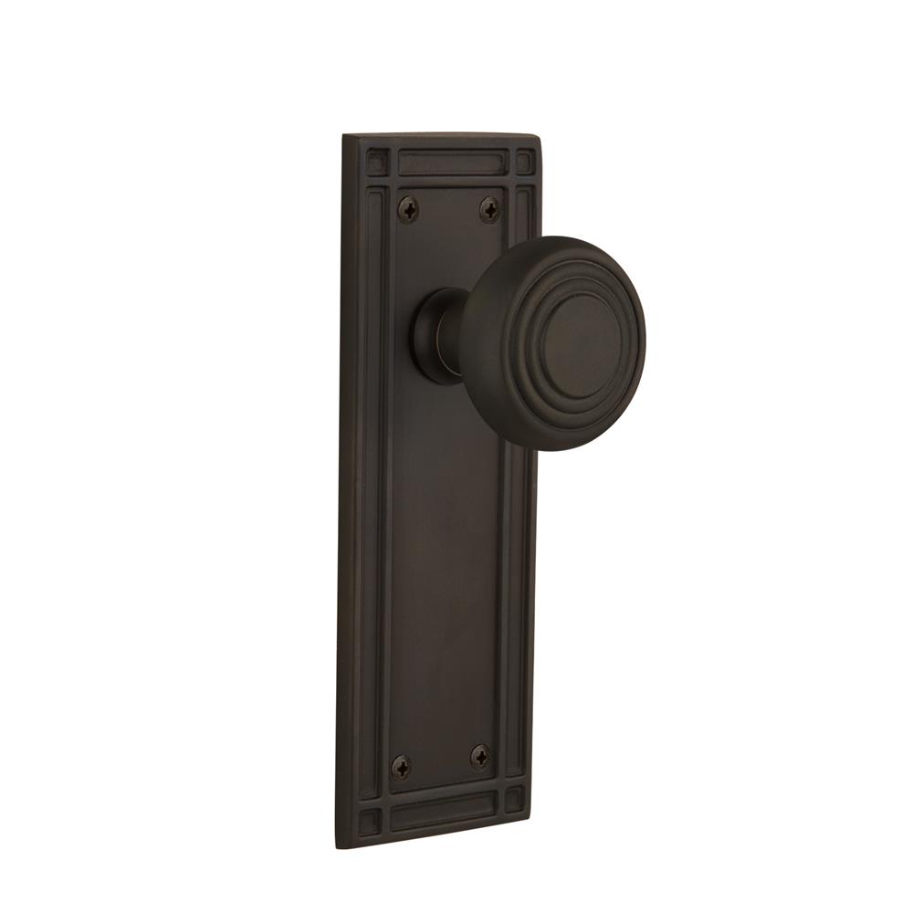 Nostalgic Warehouse 717223  Mission Plate Privacy Deco Door Knob in Oil-Rubbed Bronze